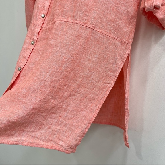 Tahari 100% linen button front tunic top heathered orange laganlook size medium - Picture 3 of 9